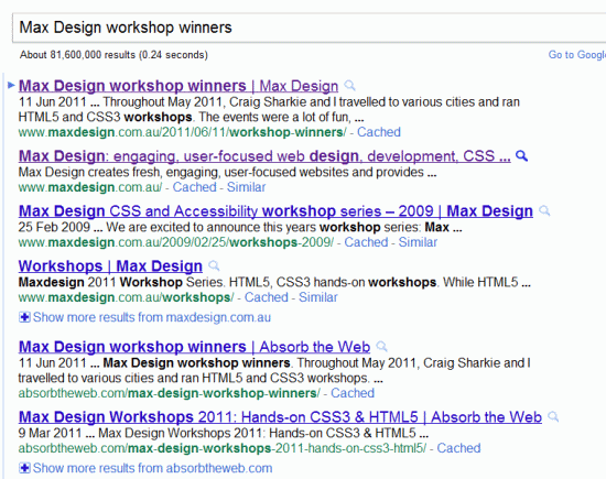 screenshot of Google search for Max Design's latest article